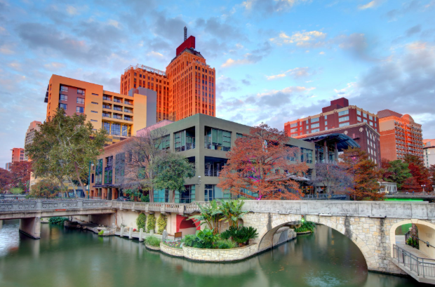 A view of the famous riverwalk in San Antonio, TX